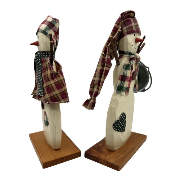 Home Interiors Rustic Wood Mr & Mrs Snowman Figurines Set Winter Decor 7" Tall - Picture 4 of 8